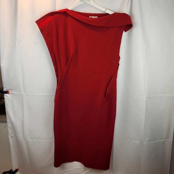 Lanvin Red Wool Raw Seam Asymmetric Dress size 12(44fr) in EUC - Picture 3 of 16